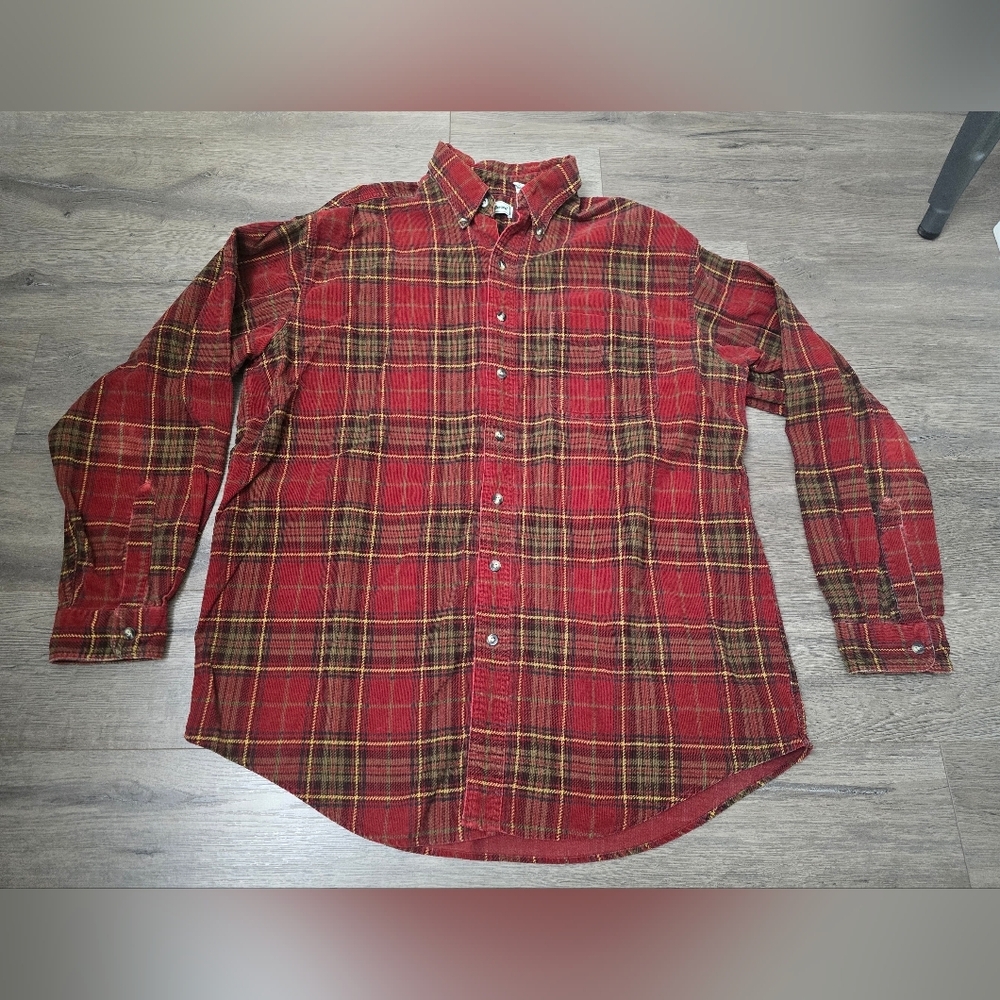 L.L. Bean VTG Corduroy Plaid Mens Buttin Down Size Large Tall